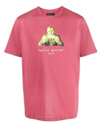 fuchsia bedrucktes T-Shirt mit einem Rundhalsausschnitt von Throwback.