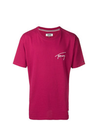 fuchsia bedrucktes T-Shirt mit einem Rundhalsausschnitt von Tommy Jeans