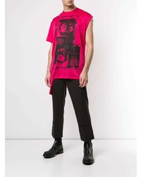 fuchsia bedrucktes T-Shirt mit einem Rundhalsausschnitt von Raf Simons