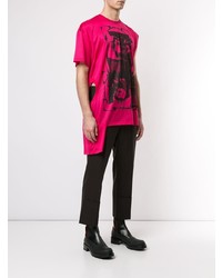 fuchsia bedrucktes T-Shirt mit einem Rundhalsausschnitt von Raf Simons