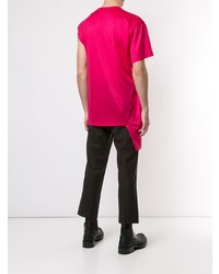 fuchsia bedrucktes T-Shirt mit einem Rundhalsausschnitt von Raf Simons