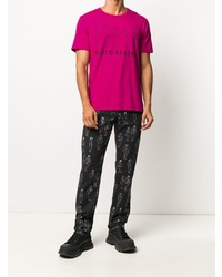 fuchsia bedrucktes T-Shirt mit einem Rundhalsausschnitt von Moschino