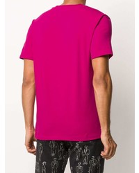 fuchsia bedrucktes T-Shirt mit einem Rundhalsausschnitt von Moschino