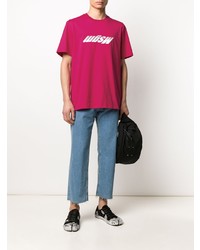 fuchsia bedrucktes T-Shirt mit einem Rundhalsausschnitt von MSGM