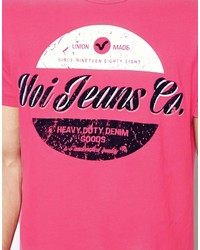 fuchsia bedrucktes T-Shirt mit einem Rundhalsausschnitt von Voi Jeans