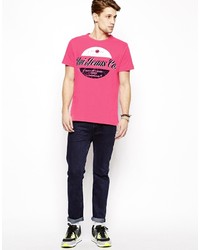 fuchsia bedrucktes T-Shirt mit einem Rundhalsausschnitt von Voi Jeans