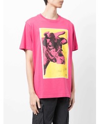 fuchsia bedrucktes T-Shirt mit einem Rundhalsausschnitt von Maharishi