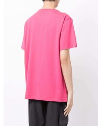 fuchsia bedrucktes T-Shirt mit einem Rundhalsausschnitt von Maharishi