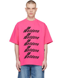 fuchsia bedrucktes T-Shirt mit einem Rundhalsausschnitt von We11done