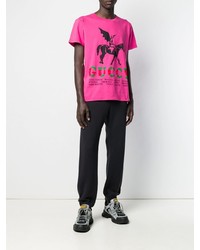 fuchsia bedrucktes T-Shirt mit einem Rundhalsausschnitt von Gucci