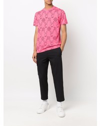 fuchsia bedrucktes T-Shirt mit einem Rundhalsausschnitt von John Richmond