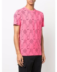 fuchsia bedrucktes T-Shirt mit einem Rundhalsausschnitt von John Richmond