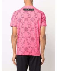 fuchsia bedrucktes T-Shirt mit einem Rundhalsausschnitt von John Richmond