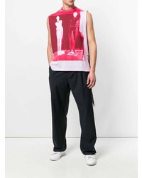 fuchsia bedrucktes Trägershirt von Raf Simons