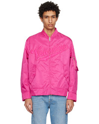 fuchsia bestickte Nylon Bomberjacke