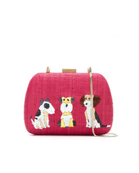 fuchsia bestickte Stroh Clutch