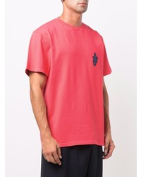 fuchsia besticktes T-Shirt mit einem Rundhalsausschnitt von JW Anderson