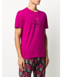 fuchsia besticktes T-Shirt mit einem Rundhalsausschnitt von Dolce & Gabbana