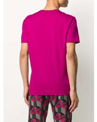 fuchsia besticktes T-Shirt mit einem Rundhalsausschnitt von Dolce & Gabbana