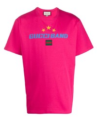 fuchsia besticktes T-Shirt mit einem Rundhalsausschnitt von Gucci