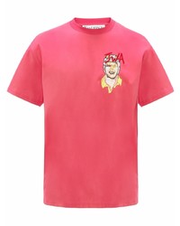 fuchsia besticktes T-Shirt mit einem Rundhalsausschnitt von JW Anderson