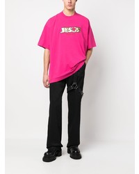 fuchsia besticktes T-Shirt mit einem Rundhalsausschnitt von Vetements