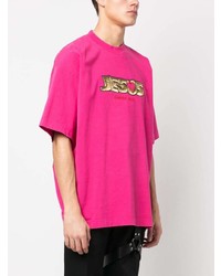 fuchsia besticktes T-Shirt mit einem Rundhalsausschnitt von Vetements