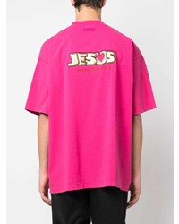 fuchsia besticktes T-Shirt mit einem Rundhalsausschnitt von Vetements