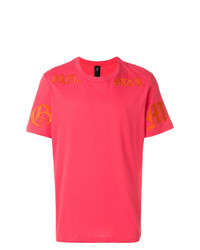 fuchsia besticktes T-Shirt mit einem Rundhalsausschnitt von Omc