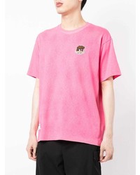 fuchsia besticktes T-Shirt mit einem Rundhalsausschnitt von Chocoolate