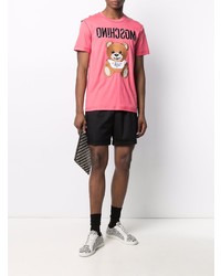 fuchsia besticktes T-Shirt mit einem Rundhalsausschnitt von Moschino