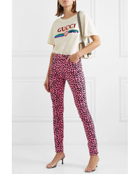 fuchsia enge Jeans mit Leopardenmuster von Gucci