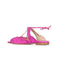 fuchsia flache Sandalen aus Wildleder von Marchesa