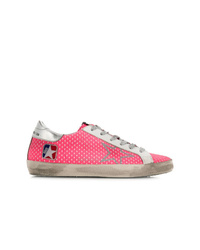 fuchsia gepunktete Leder niedrige Sneakers