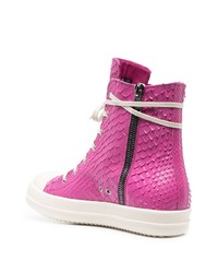 fuchsia hohe Sneakers aus Leder mit Schlangenmuster von Rick Owens