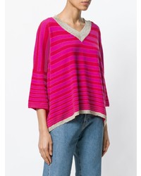 fuchsia horizontal gestreifter Pullover mit einem V-Ausschnitt von Giada Benincasa