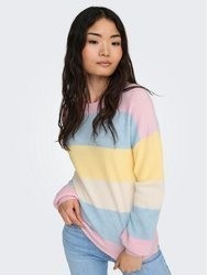 fuchsia horizontal gestreifter Pullover von Only