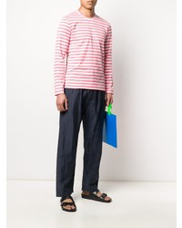 fuchsia horizontal gestreiftes Langarmshirt von Comme Des Garcons Homme Plus