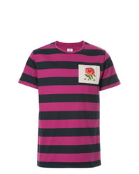 fuchsia horizontal gestreiftes T-Shirt mit einem Rundhalsausschnitt von Kent & Curwen