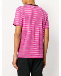 fuchsia horizontal gestreiftes T-Shirt mit einem Rundhalsausschnitt von AMI Alexandre Mattiussi