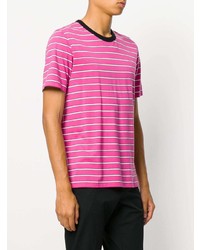 fuchsia horizontal gestreiftes T-Shirt mit einem Rundhalsausschnitt von AMI Alexandre Mattiussi