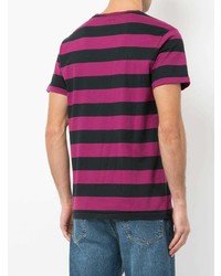 fuchsia horizontal gestreiftes T-Shirt mit einem Rundhalsausschnitt von Kent & Curwen