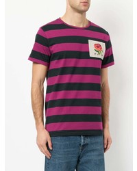 fuchsia horizontal gestreiftes T-Shirt mit einem Rundhalsausschnitt von Kent & Curwen