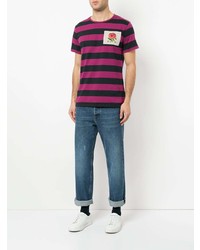 fuchsia horizontal gestreiftes T-Shirt mit einem Rundhalsausschnitt von Kent & Curwen