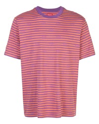 fuchsia horizontal gestreiftes T-Shirt mit einem Rundhalsausschnitt von Supreme