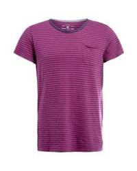 fuchsia horizontal gestreiftes T-Shirt mit einem Rundhalsausschnitt von Tom Tailor