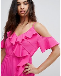 fuchsia Kleid mit Rüschen von Boohoo