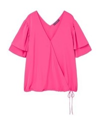 fuchsia Kurzarmbluse von Mango