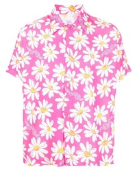 fuchsia Kurzarmhemd mit Blumenmuster von ERL