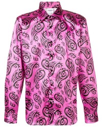 fuchsia Langarmhemd mit Paisley-Muster